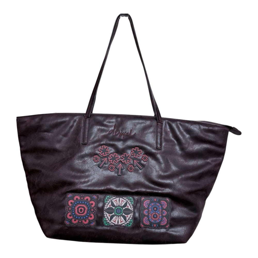 Desigual Bols Bold Sicilia Zipper Large Tote Bag In Burgundy - Picture 2 of 8